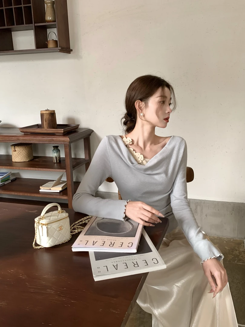 EIA一尧【济州岛oni】现货韩系纯欲少女感假两件上衣气质显瘦设计感