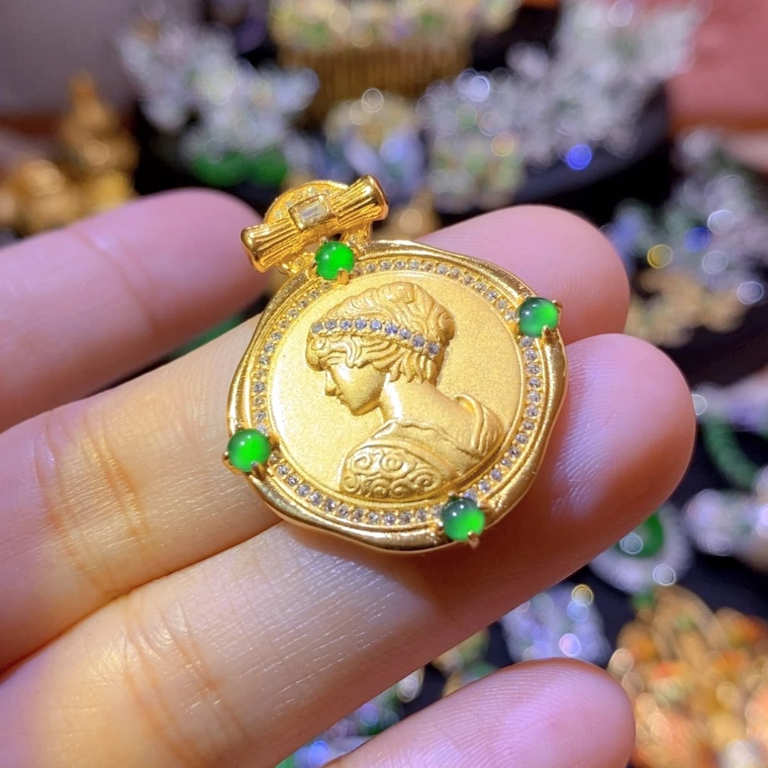 翡翠银S925镶嵌项圈天然翡翠