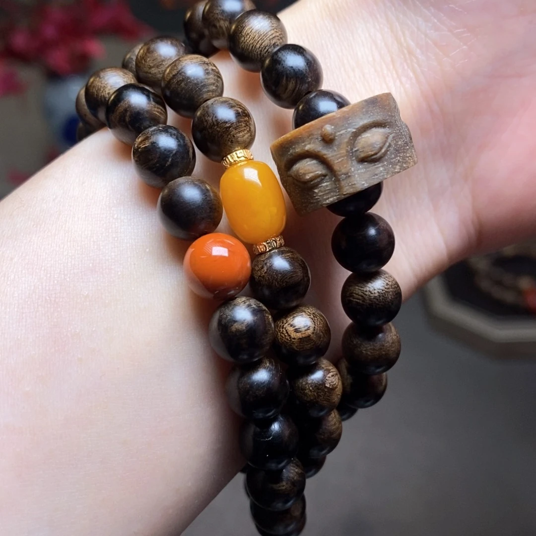 沉香手串越南芽庄白棋楠瘤疤0.8+无相沉香木雕配饰