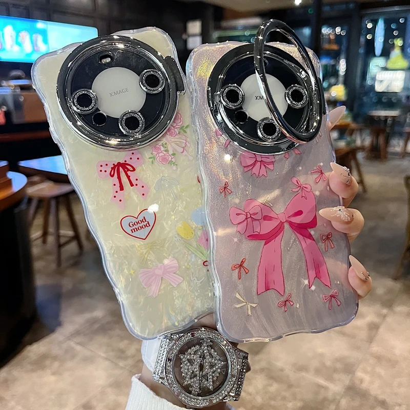 适用华为mate70系列苹果16手机壳羽纱满屏蝴蝶结全包隐形支架镜头