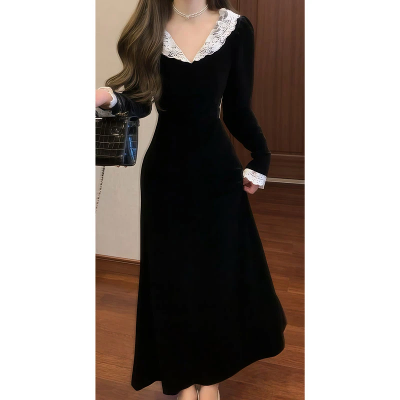 赫本风高级感时尚气质收腰修身长裙今年流行的爆款连衣裙2025秋季