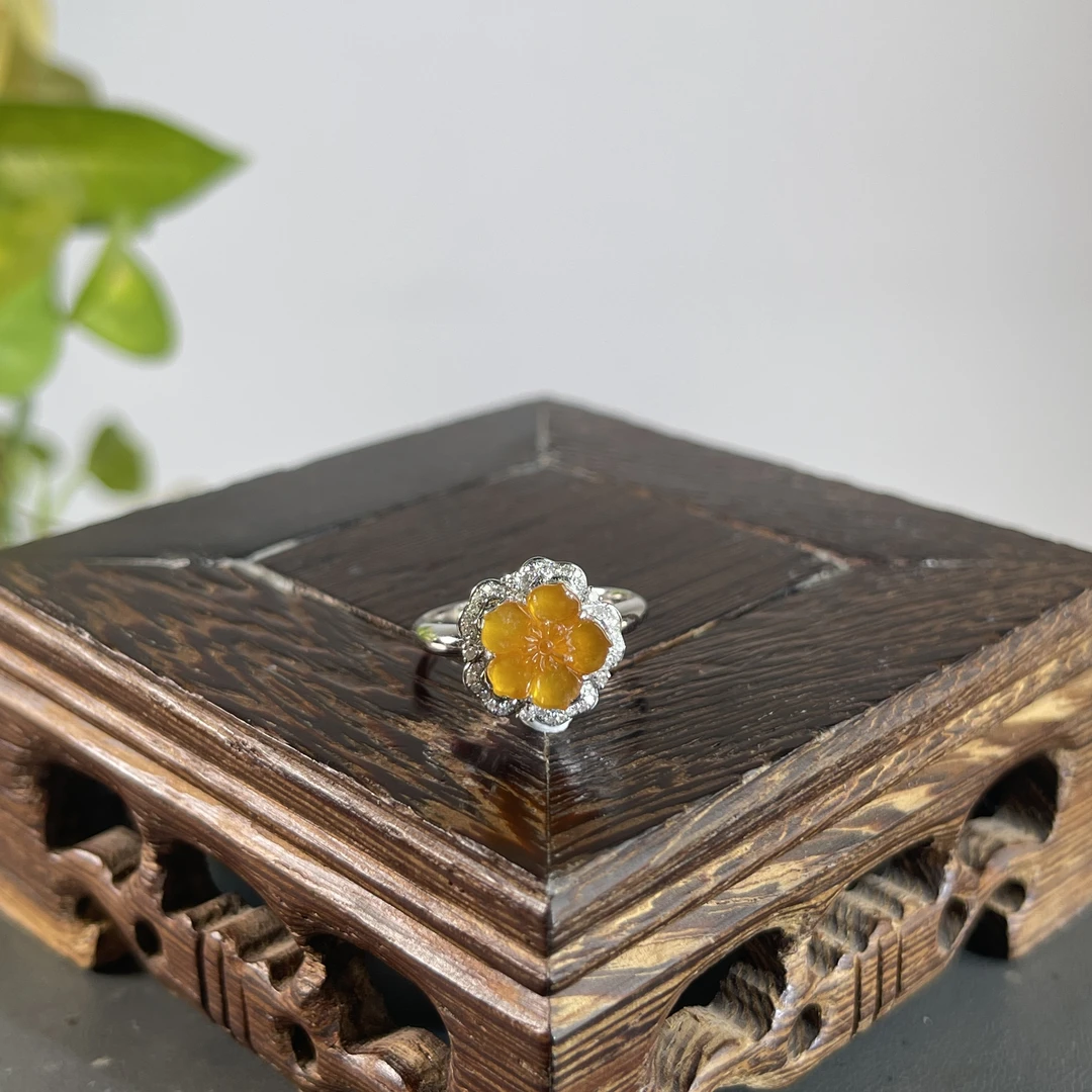 JXZC13-154 天然缅甸A货翡翠 18K含钻镶嵌翡翠戒指14#