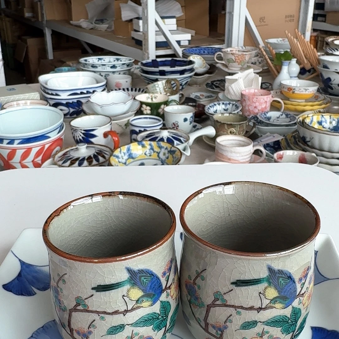 瓷片花鸟手工夫妻对杯，200毫升