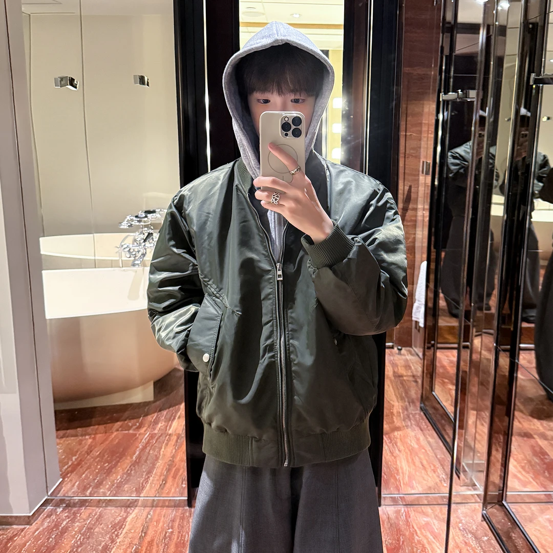 高林凡 假两件连帽卫衣拼接加厚棉服男女同款百搭拉链长袖外套