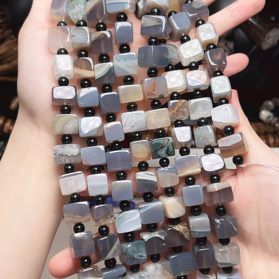 玛瑙/玉髓合金珠宝半成品u359。玛瑙共生体一条方块不规则13mm