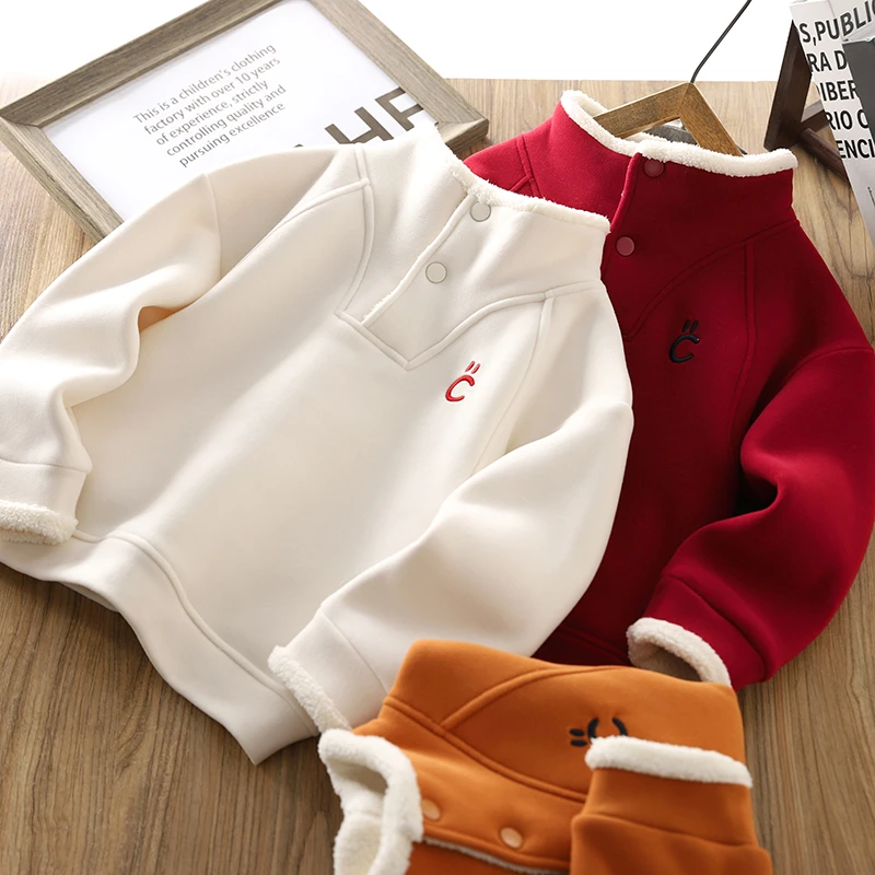 男童加绒卫衣2024冬季新款儿童半高领加厚保暖上衣中大童打底衫潮