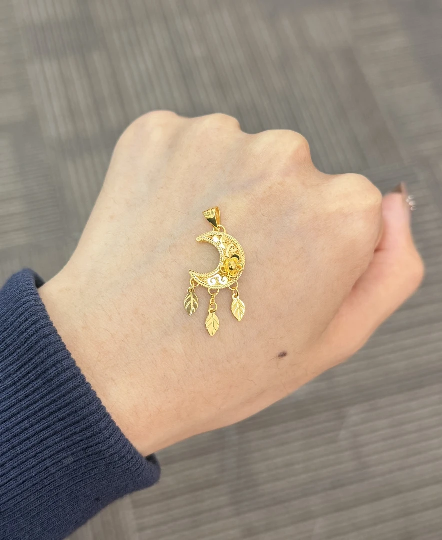 足金999 流苏花好月圆吊坠