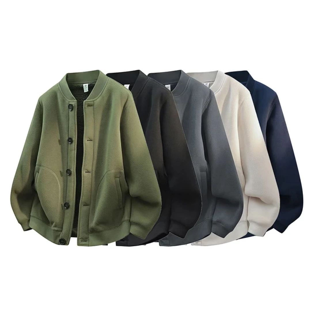 冬季加绒加厚摇粒绒拼接颗粒绒保暖立领棒球领男生夹克2351