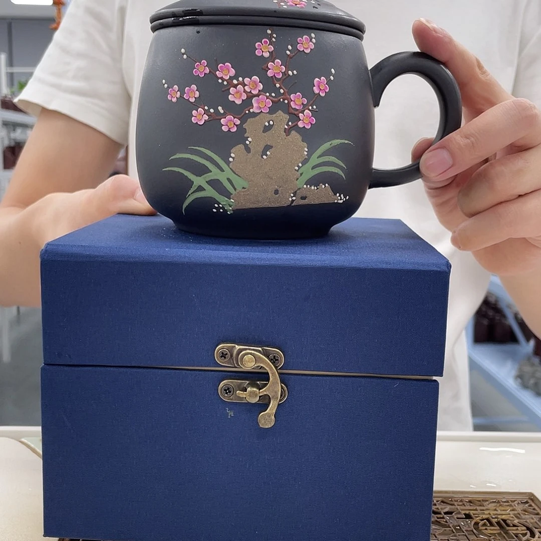 茶杯紫砂太湖石梅花幻彩