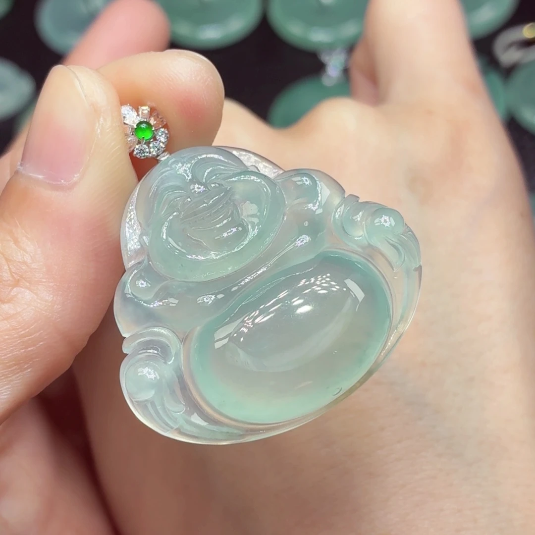 翡翠18K金镶嵌颈饰佛公32.2mm-36mm-6.4mm