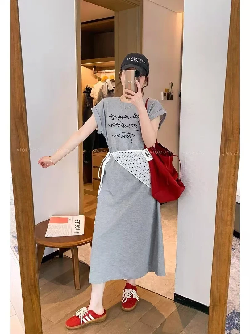 【赠送屁帘】T恤裙百搭夏季夏连衣裙中长款气质长裙休闲显瘦字母