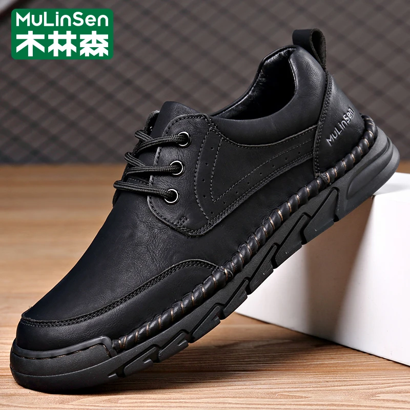木林森2025新款防滑耐磨休闲风百搭潮流休闲皮鞋英伦风皮鞋防水