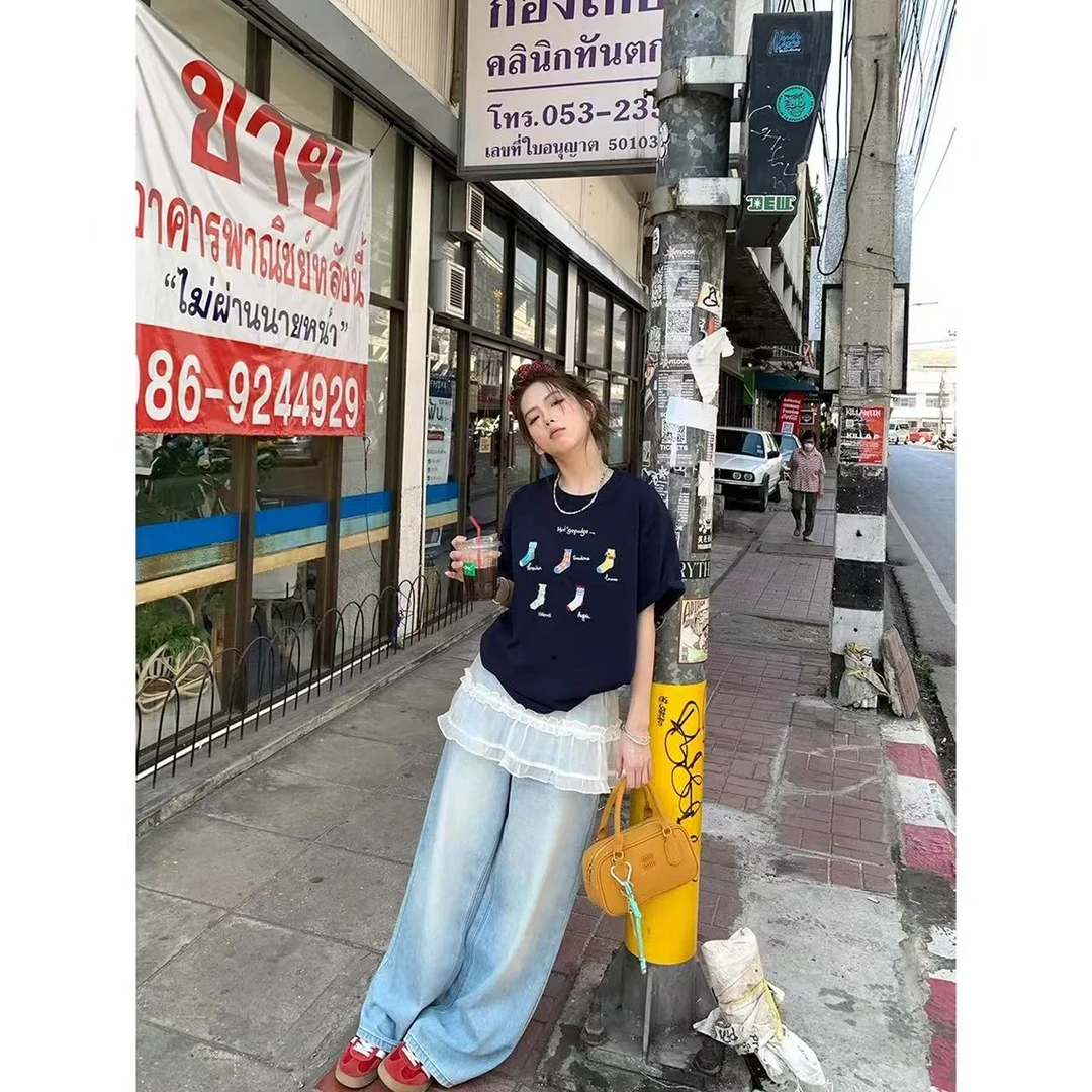 徐秋阳   五支袜子（大版型）春夏新款显瘦显白短袖6057-10