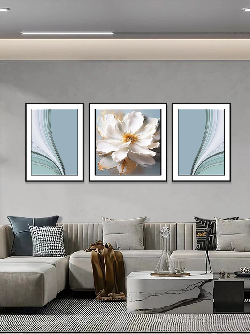 现代简约轻奢奶油时尚客厅沙发背景画玛瑙冰雕工艺客厅装饰画