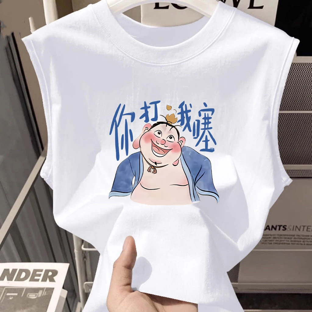 纯棉新款儿童卡通哪吒无袖T恤男女宝宝休闲棉t中大童百搭外穿背心