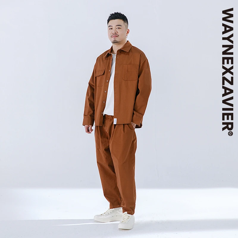 韦恩泽维尔加肥加大简约宽松大码半松紧腰小锥型九分休闲裤男7303