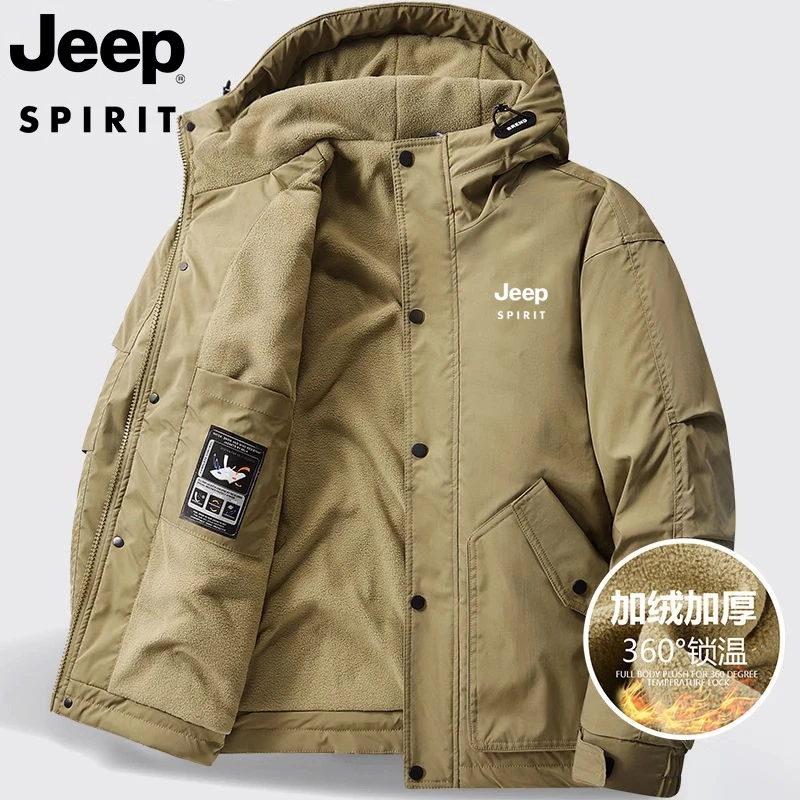 jeep吉普秋冬季新款连帽工装棉衣宽松大码加绒加厚男士夹克外套