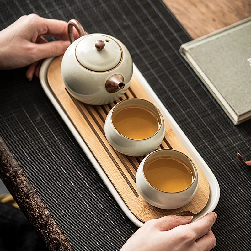 圣藏汝窑一壶两杯二人泡茶具家用办公两人小型功夫茶双人喝茶小套