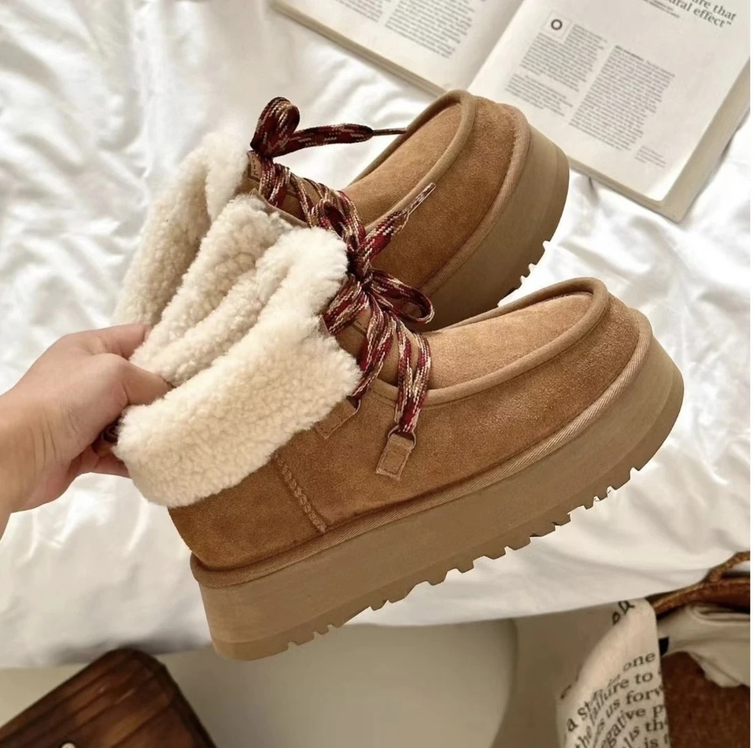 【4CM芙卡拉】桑坡短靴厚底羊皮毛一体雪地靴短筒雪地靴冬季加绒