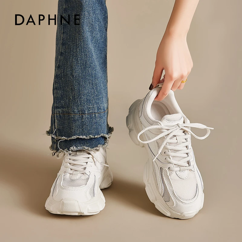 达芙妮厚底老爹鞋女款2025新款秋冬爆款休闲小白运动鞋网面透气爆