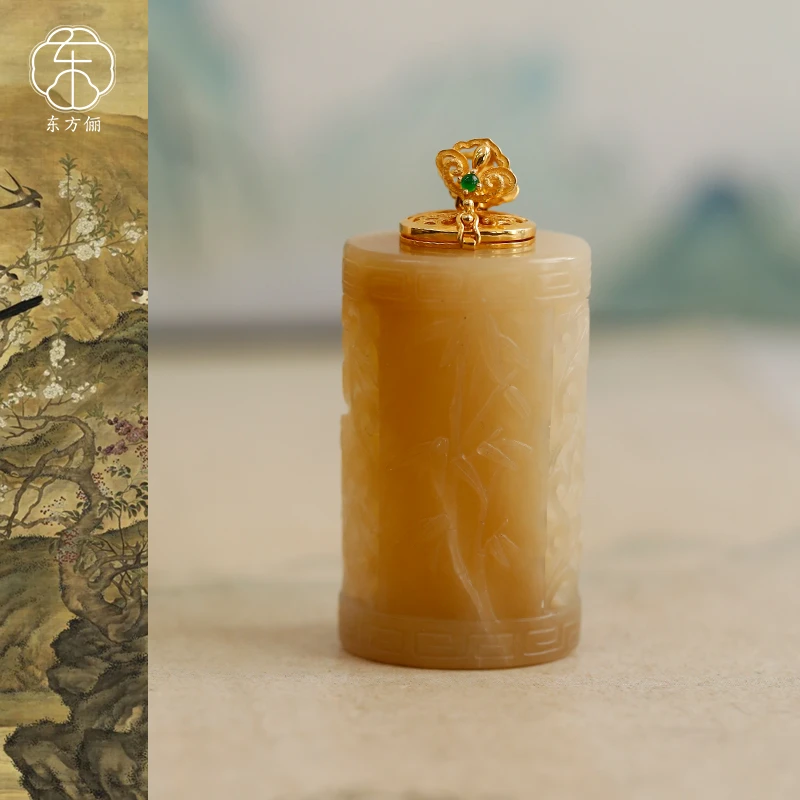 东方俪DOFUNLY【已新秋】和田玉竹叶美拉德镶嵌18K金吊坠TYDZ浮岚