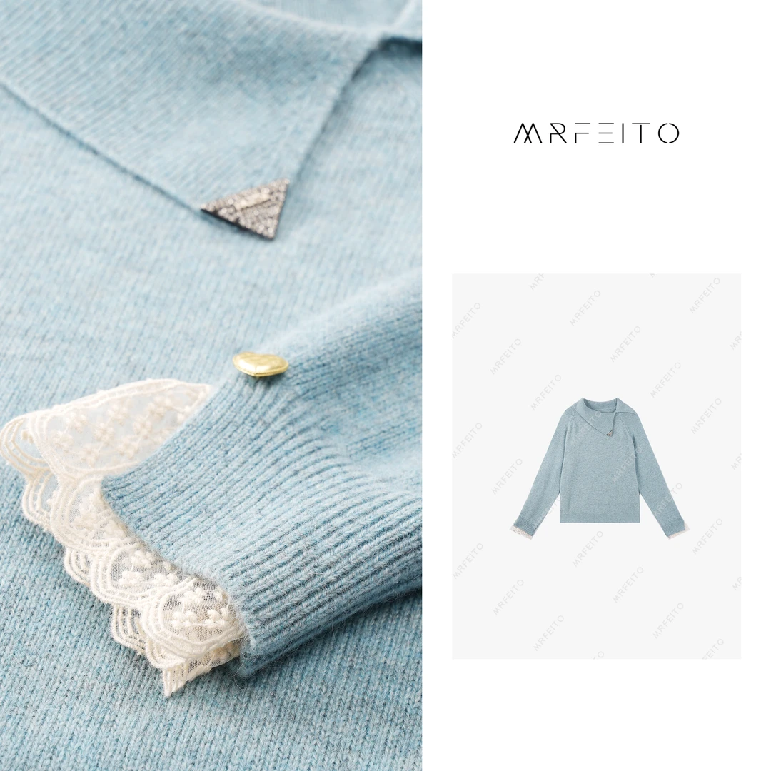 减龄百搭纯色花边翻领针织上衣H857M01D29411