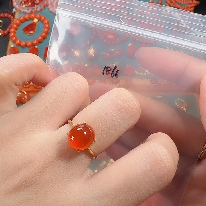 南红玛瑙银S925镶嵌戒指