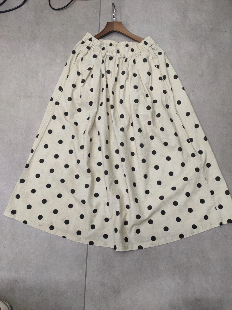 【大波点】百搭大裙摆麻料松紧腰半裙女XHH 0156