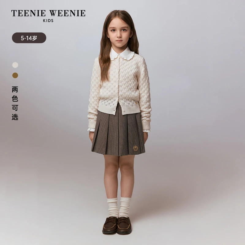 TeenieWeenieKids女童学院风纯色绵羊毛毛衣开衫TKCK247855N