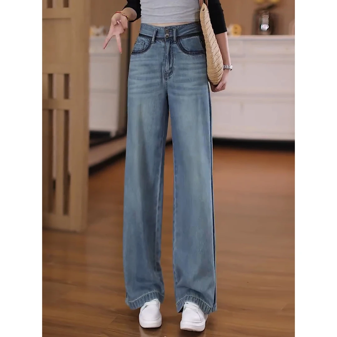 版型好看的牛仔裤2025新款阔腿裤女秋季长裤子高腰宽松大码直筒裤