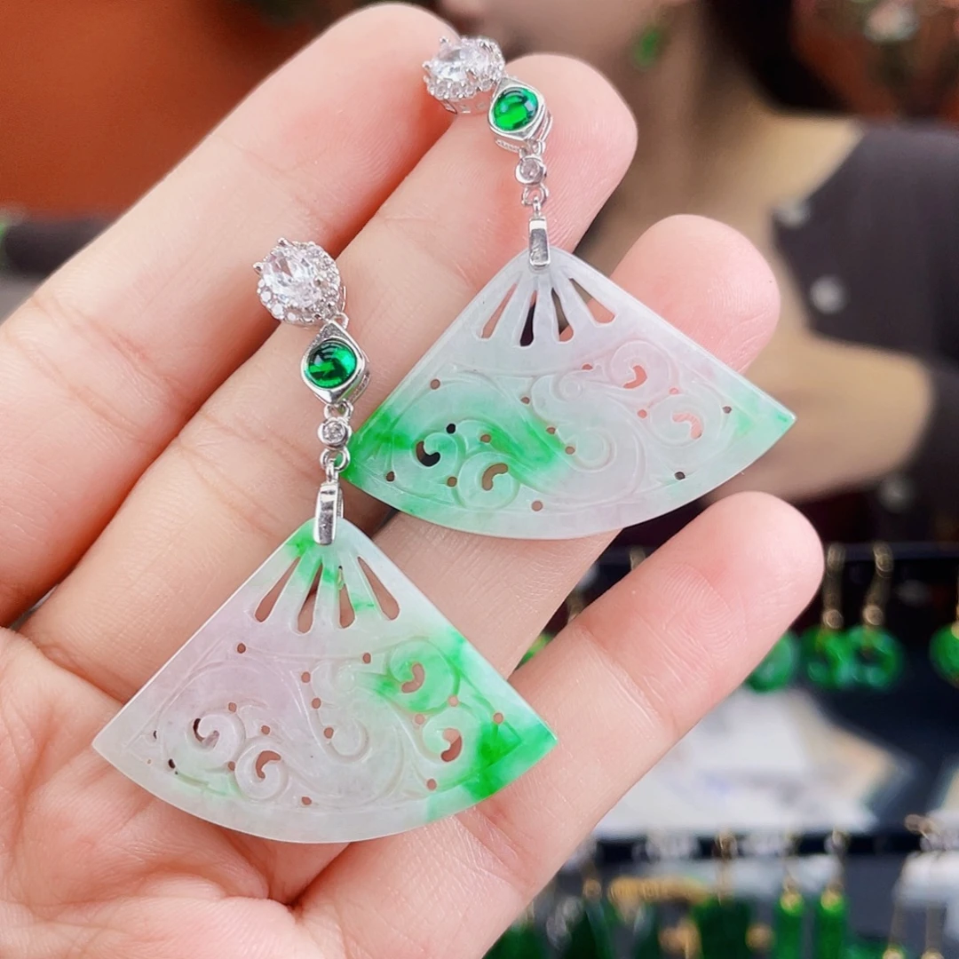 翡翠银S925镶嵌耳饰