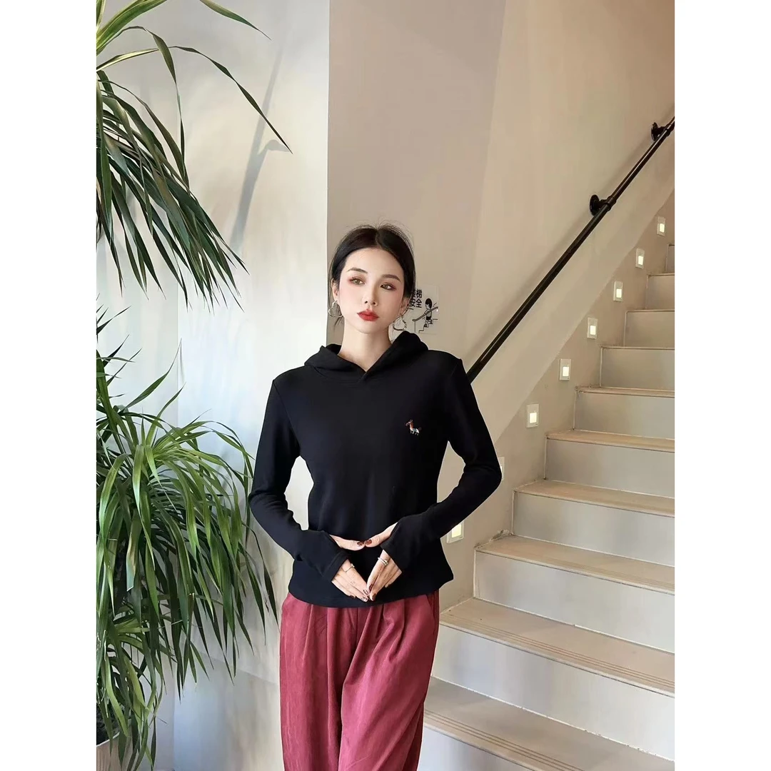 喜家外贸-【彩色小马】春季新款高品质重工修身连帽长袖6321