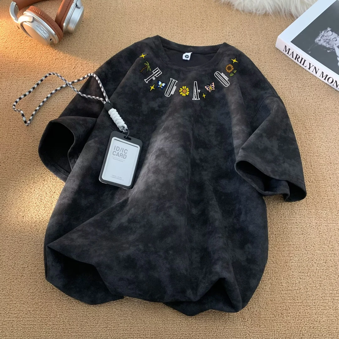 短袖扎染夏季扎染宽松圆领水洗T恤日系韩版inst恤纯轻奢痞帅男装