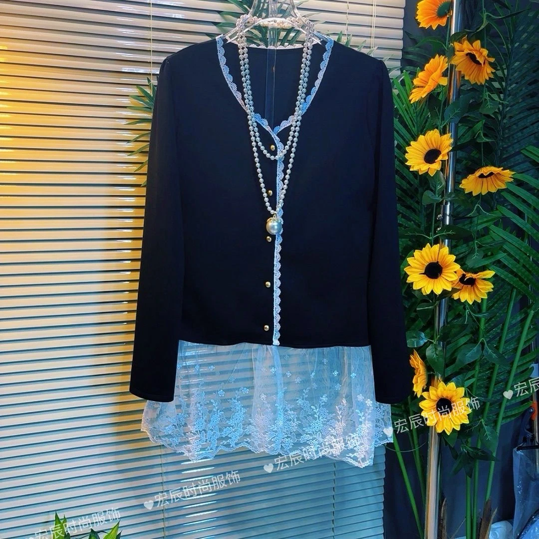 2025秋季新款胖MM大码法式气质蕾丝拼接衬衫高级感百搭长袖上衣