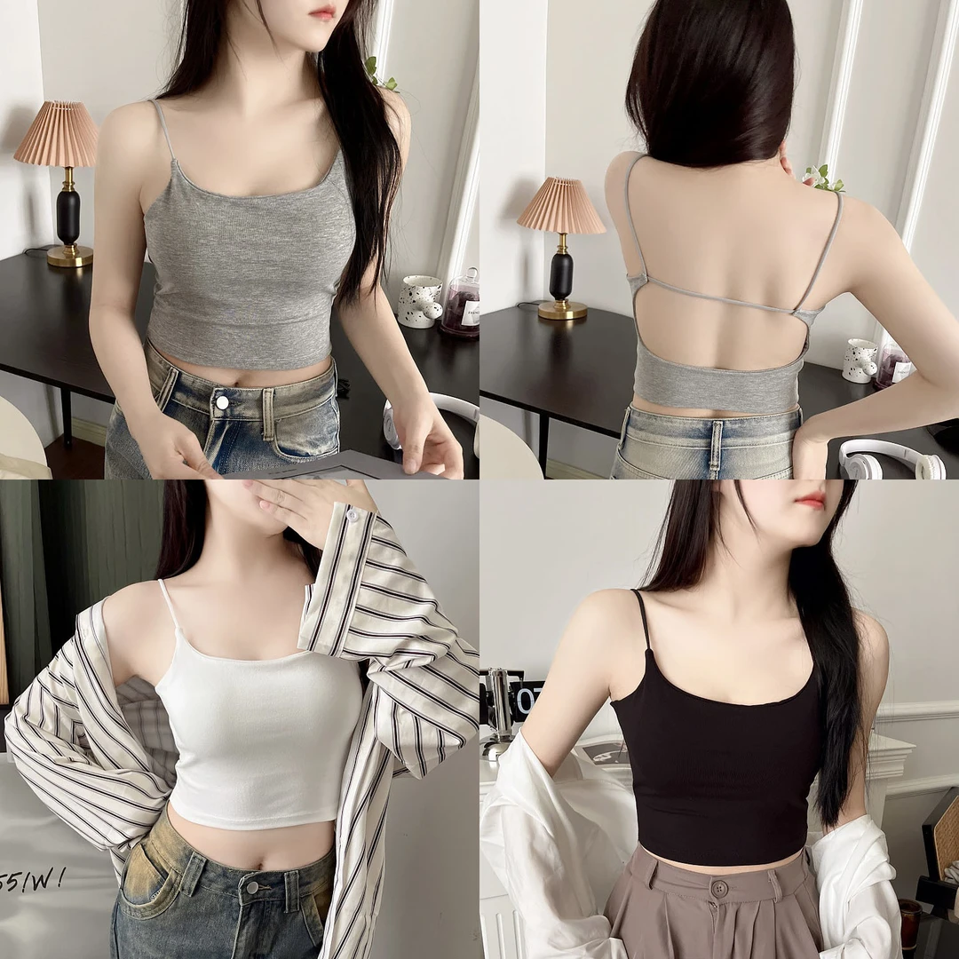 性感修身辣妹小背心女固定杯吊带内衣外穿抹胸百搭显瘦美背B30#