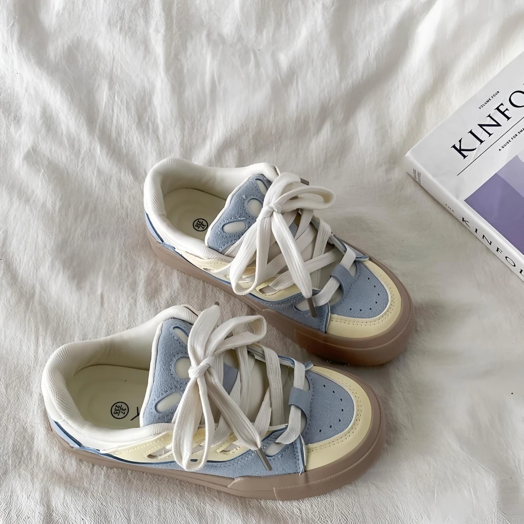 美式复古厚底面包鞋女款春款chic小众撞色板鞋子学生百搭休闲鞋潮