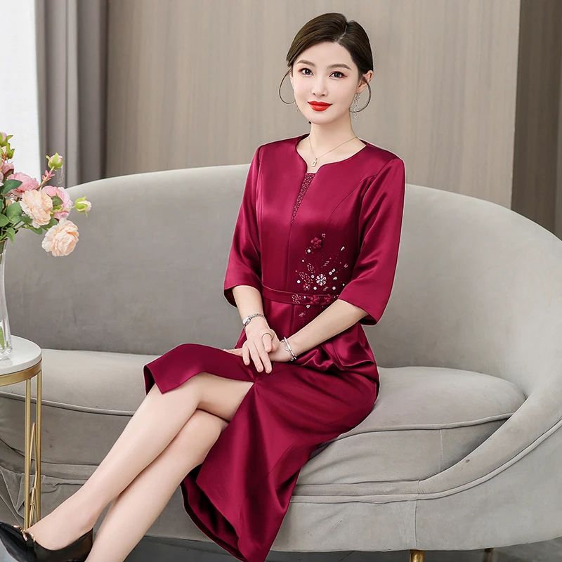 中长款妈妈装连衣裙旗袍婚礼婚宴礼服喜婆婆装敬酒高端洋气上档次