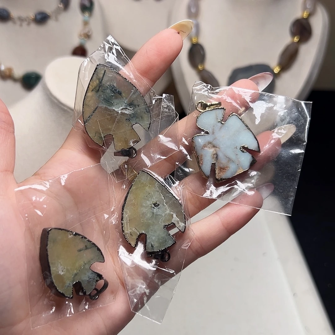 玛瑙/玉髓合金珠宝半成品w487 玛瑙吊坠随行 拍一发四