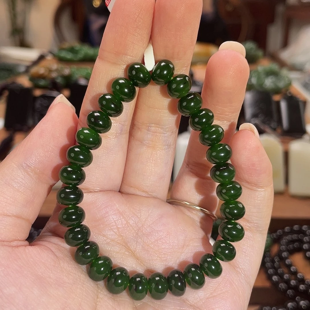 和田玉未镶嵌手链俄碧玉6/8算盘珠