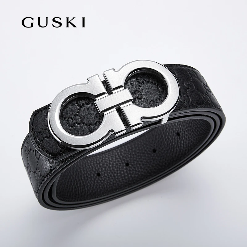 【男士礼推荐】GUSKI 品牌男款钢扣真皮皮带时尚百搭商务风内穿腰带