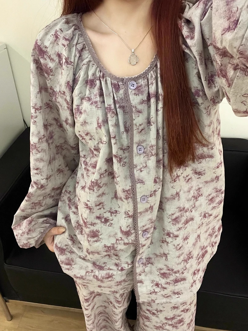 【DMXJ大梦想家】法式复古甜美花卉睡衣女春秋款2025新款宽松家居服