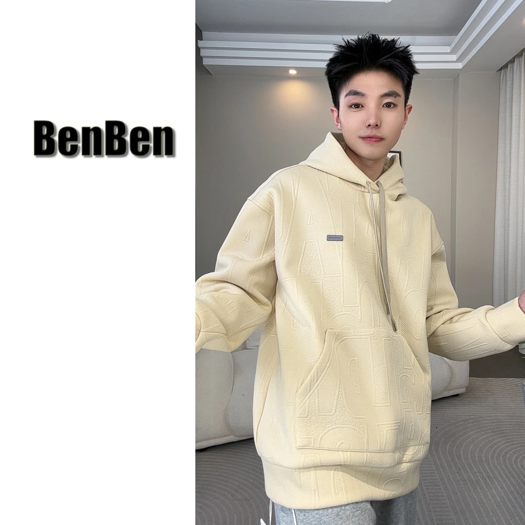 (下里巴）2024冬季加厚潮流简约百搭休闲宽松连帽卫衣W-750