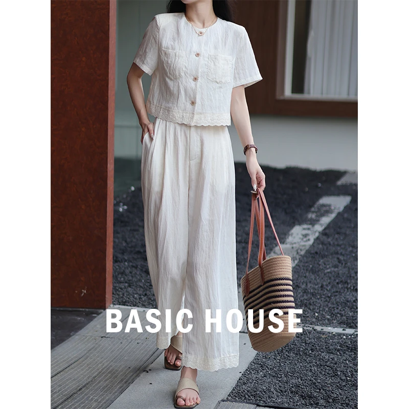Basic House/百家好气质显瘦时尚两件套短袖轻奢休闲夏季