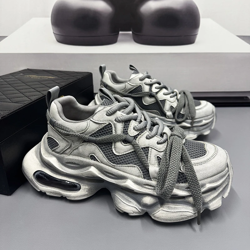 2025夏季新品男鞋大码45气垫底轻弹耐磨擦色老爹鞋46透气舒适百搭