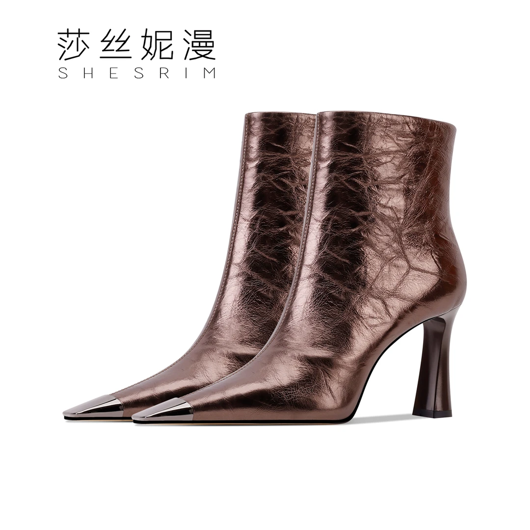 2025年冬新款尖头耐磨粗跟短靴防水台粗跟女靴时装靴跟鞋高跟