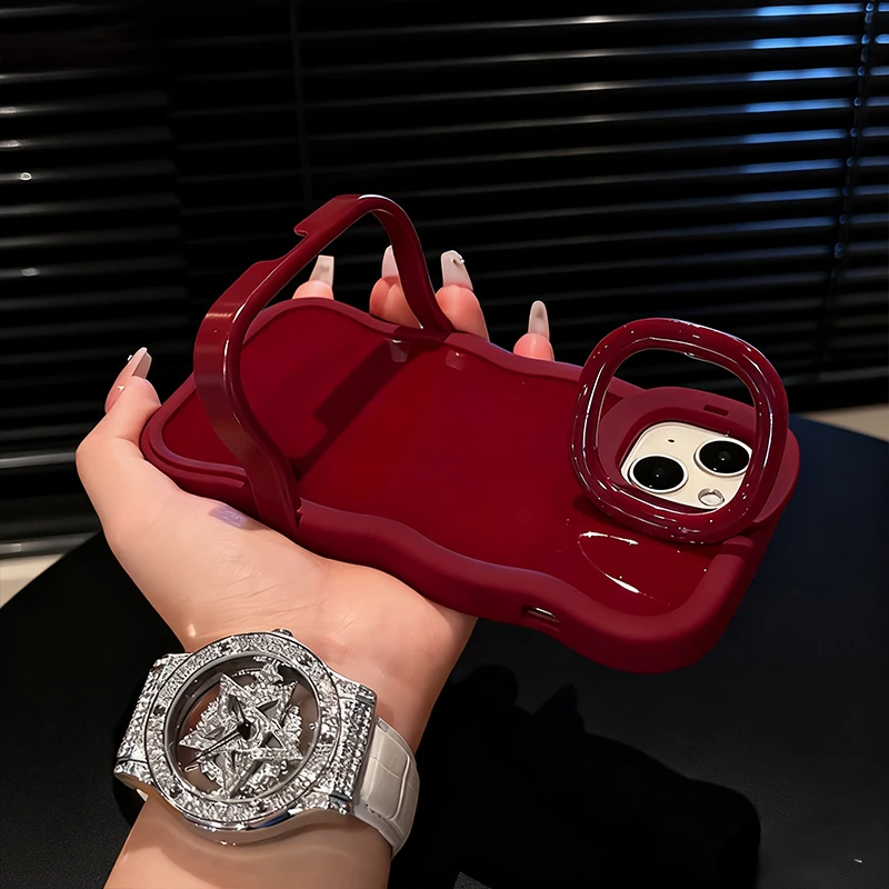 酒红色双支架纯壳适用苹果16/华为oppo/vivo小米简约个性流行新款