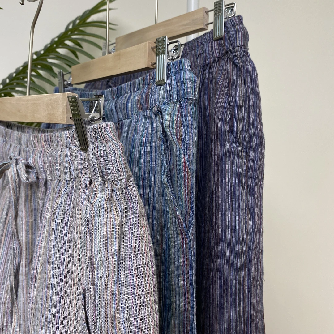 【汉麻色织竖条纹直筒休闲裤】3776