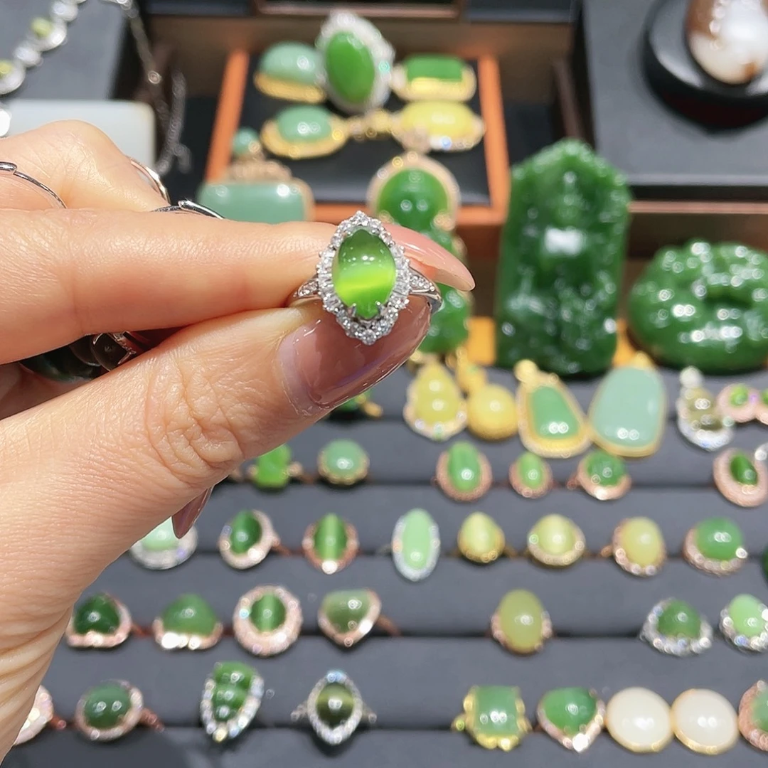 和田玉银S925镶嵌戒指