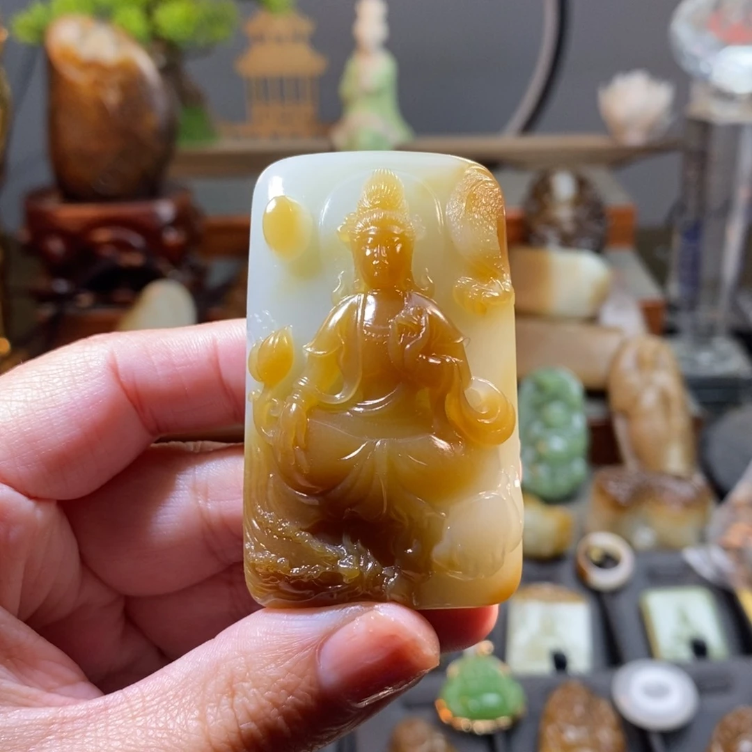 定制和田玉前*且末糖御龙观音