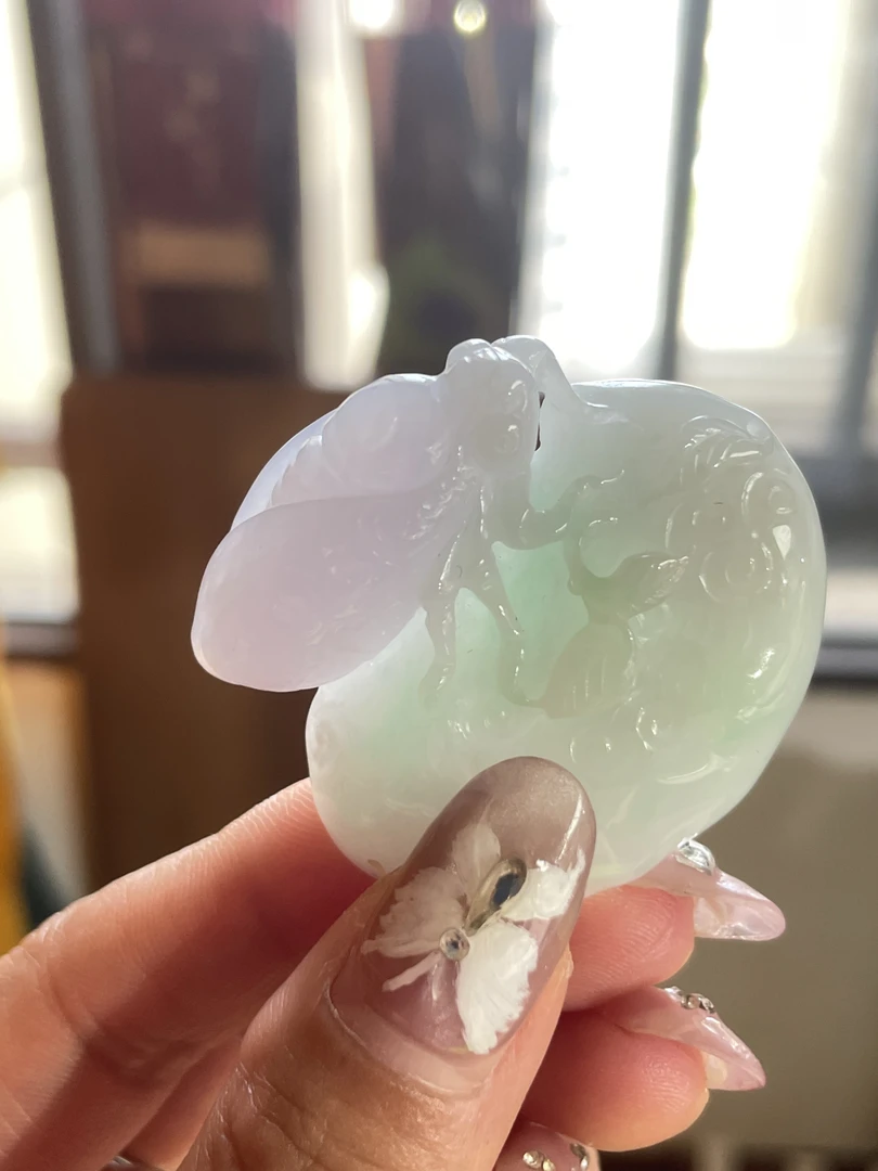 翡翠春带彩如意一鸣惊人如意吊坠